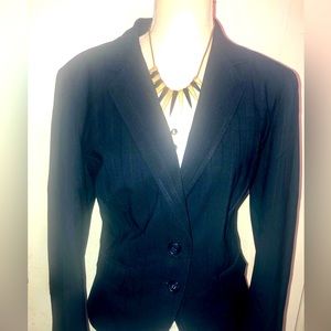 Navy Blue Pinstriped, Lapel Collar, 2 Button Blazer